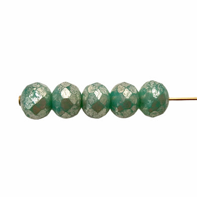 Czech glass faceted rondelle beads 25pc tea green silver mercury 7x5mm-Orange Grove Beads