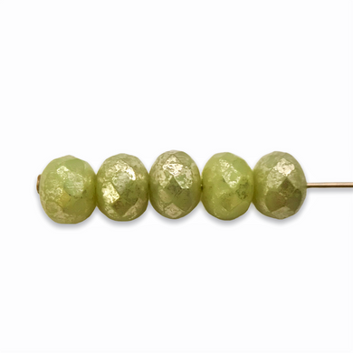Czech glass faceted rondelle beads 25pc honeydew green mercury 7x5mm-Orange Grove Beads