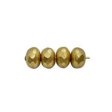 Load image into Gallery viewer, Czech glass faceted rondelle beads 25pc matte metallic gold 9x6mm
