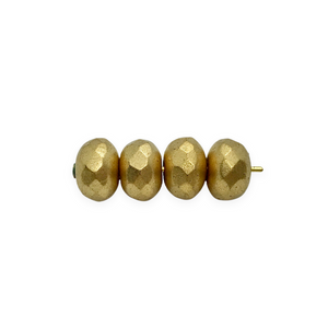 Czech glass faceted rondelle beads 25pc matte metallic gold 9x6mm
