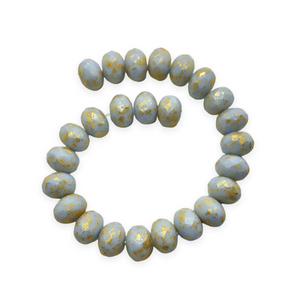 Czech glass faceted rondelle beads 25pc periwinkle blue gold 8x6mm-Orange Grove Beads