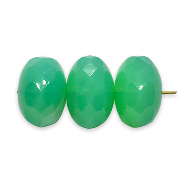 Czech glass XL faceted rondelle beads 6pc sea green opaline UV glow 17mm-Orange Grove Beads