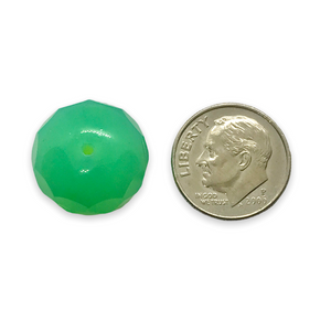 Czech glass XL faceted rondelle beads 6pc sea green opaline UV glow 17mm