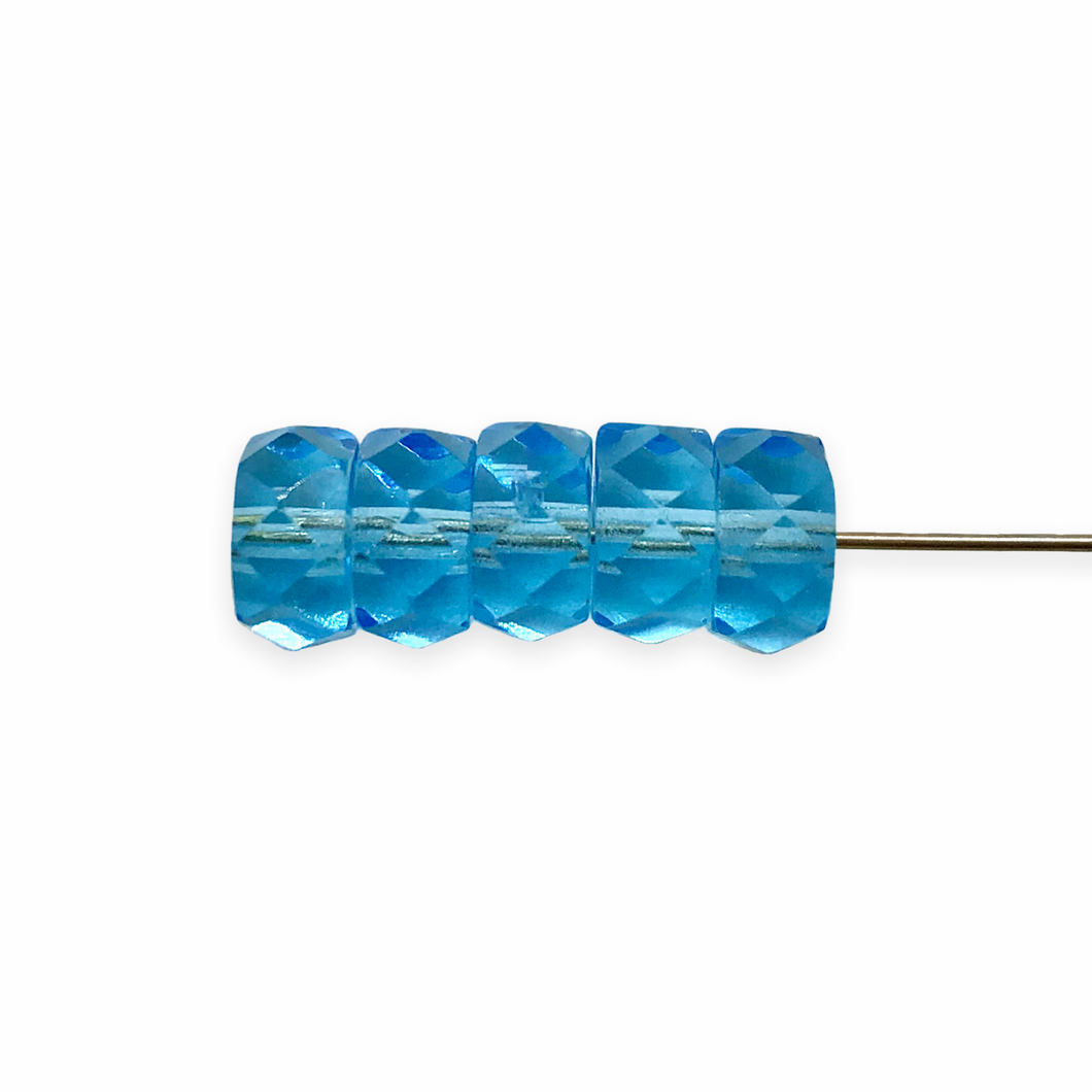 Czech glass faceted rondelle disc beads 25pc translucent aquamarine blue 8x4mm-Orange Grove Beads