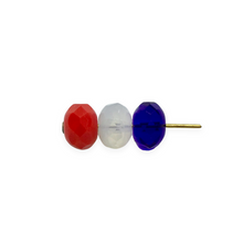 Load image into Gallery viewer, Czech glass USA patriotic mix faceted rondelle beads 30pc red white blue 9x6mm
