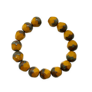 Czech glass faceted acorn drop round beads 15pc orange picasso 8mm-Orange Grove Beads