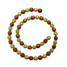 Load image into Gallery viewer, Czech glass Christmas mix faceted round beads 50pc sueded gold red green 6mm
