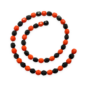 Czech glass Halloween mix faceted round beads 50pc orange black 6mm