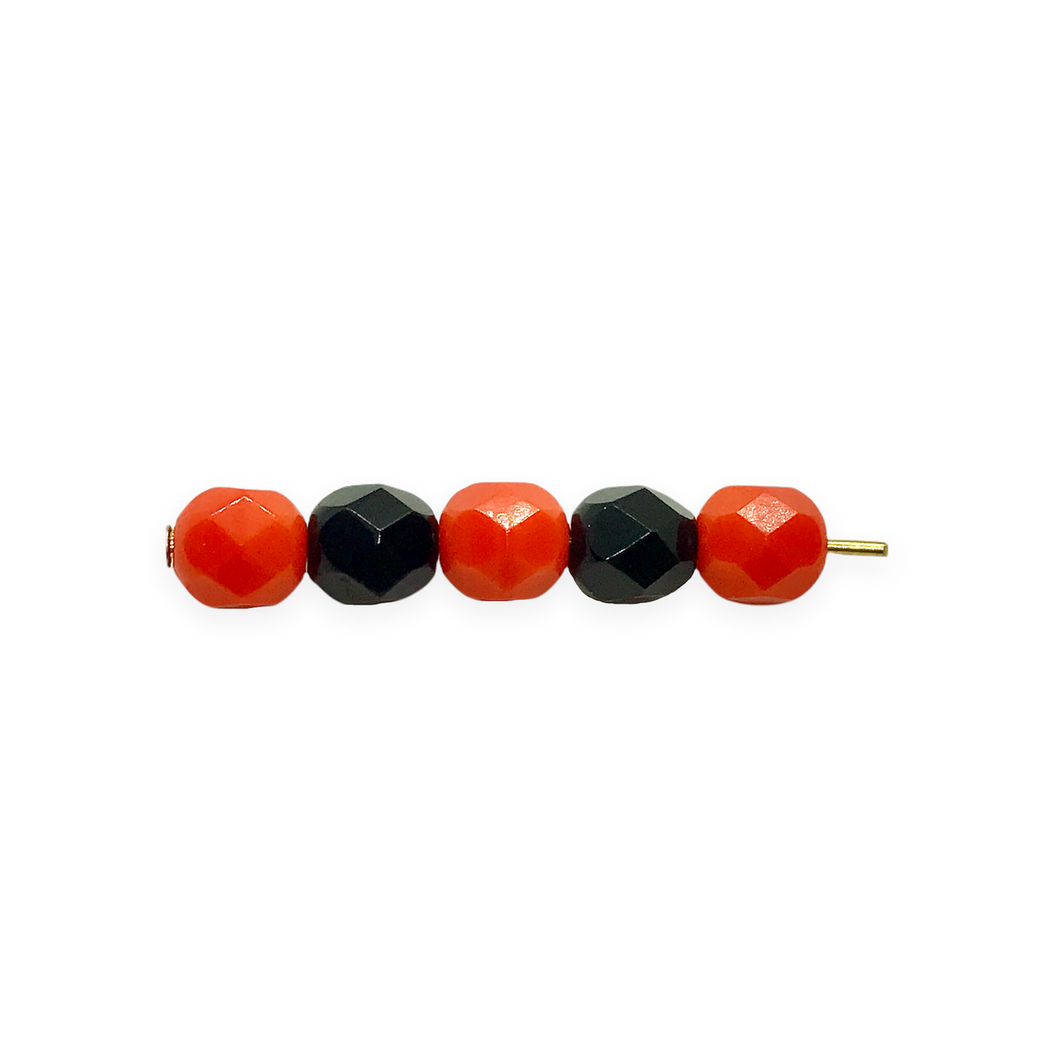 Czech glass Halloween mix faceted round beads 50pc orange black 6mm-Orange Grove Beads