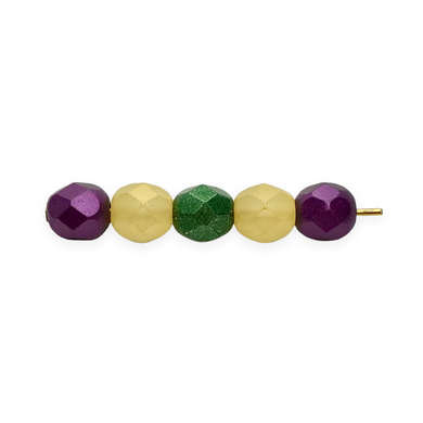 Czech glass Mardi Gras mix faceted round beads 50pc purple green gold 6mm-Orange Grove Beads
