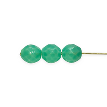 Load image into Gallery viewer, Czech glass faceted round beads 15pc milky blue green turquoise 10mm
