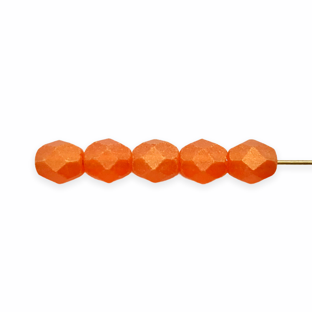 Czech glass faceted round beads 25pc sueded gold orange 6mm