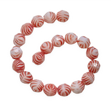 Load image into Gallery viewer, Czech faceted round beads 20pc Christmas white red stripes 8mm-Orange Grove Beads
