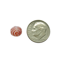 Load image into Gallery viewer, Czech faceted round beads 20pc Christmas white red stripes 8mm
