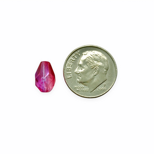 Czech glass faceted pear teardrop beads 20pc fuchsia pink AB 10x7mm