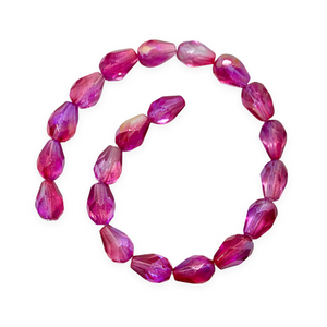 Czech glass faceted pear teardrop beads 20pc fuchsia pink AB 10x7mm-Orange Grove Beads
