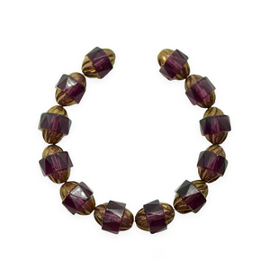 Czech glass faceted twisted turbine beads 12pc amethyst purple bronze 10x8mm-Orange Grove Beads