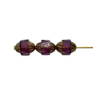 Czech glass faceted twisted turbine beads 12pc amethyst purple bronze 10x8mm