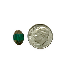 Load image into Gallery viewer, Czech glass faceted twisted turbine beads 12pc emerald green bronze 10x8mm
