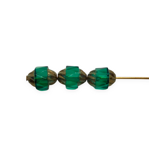 Czech glass faceted twisted turbine beads 12pc emerald green bronze 10x8mm