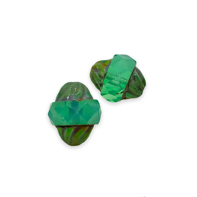 Czech glass faceted turbine beads 10pc sea green opaline picasso UV glow 11x10mm-Orange Grove Beads