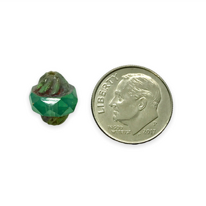 Czech glass faceted turbine beads 10pc sea green opaline picasso UV glow 11x10mm