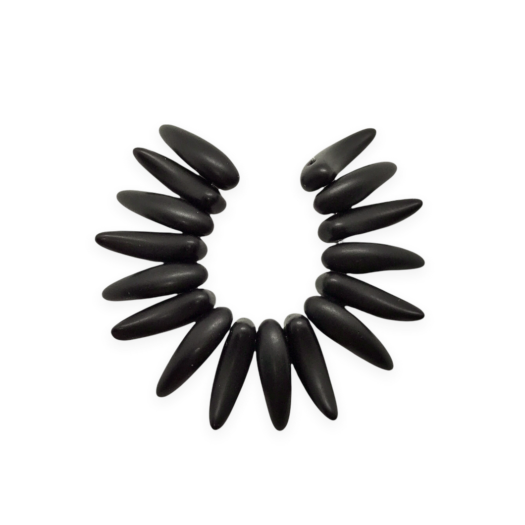 Czech glass fangs, tooth, claw, or talons drop beads 15pc opaque matte black 16x6mm-Orange Grove Beads