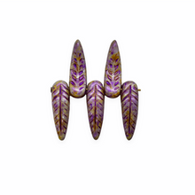 Load image into Gallery viewer, Czech glass bird feather drop beads charms 20pc purple brown picasso 17x5mm-Orange Grove Beads
