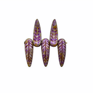 Czech glass bird feather drop beads charms 20pc purple brown picasso 17x5mm-Orange Grove Beads