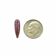 Load image into Gallery viewer, Czech glass bird feather drop beads 20pc purple picasso 17x5mm
