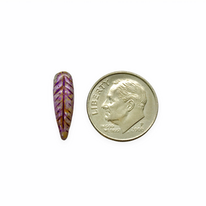 Czech glass bird feather drop beads 20pc purple picasso 17x5mm