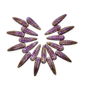 Czech glass bird feather drop beads 20pc purple picasso 17x5mm