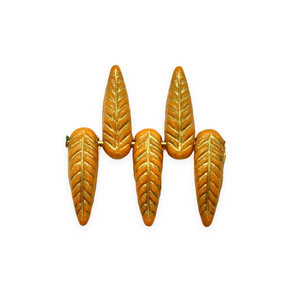 Czech glass bird feather drop beads charms 20pc orange gold decor 17x5mm-Orange Grove Beads