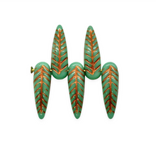 Load image into Gallery viewer, Czech glass bird feather drop beads charms 20pc turquoise copper 17x5mm-Orange Grove Beads
