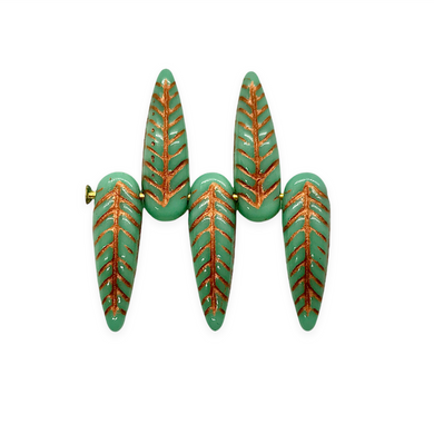 Czech glass bird feather drop beads charms 20pc turquoise copper 17x5mm-Orange Grove Beads