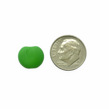 Load image into Gallery viewer, Czech glass flat apple fruit beads 12pc opaque matte green 12x11mm
