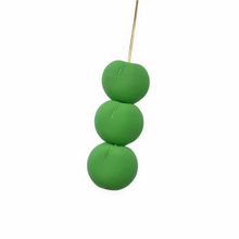 Load image into Gallery viewer, Czech glass flat apple fruit beads 12pc opaque matte green 12x11mm
