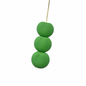 Czech glass flat apple fruit beads 12pc opaque matte green 12x11mm