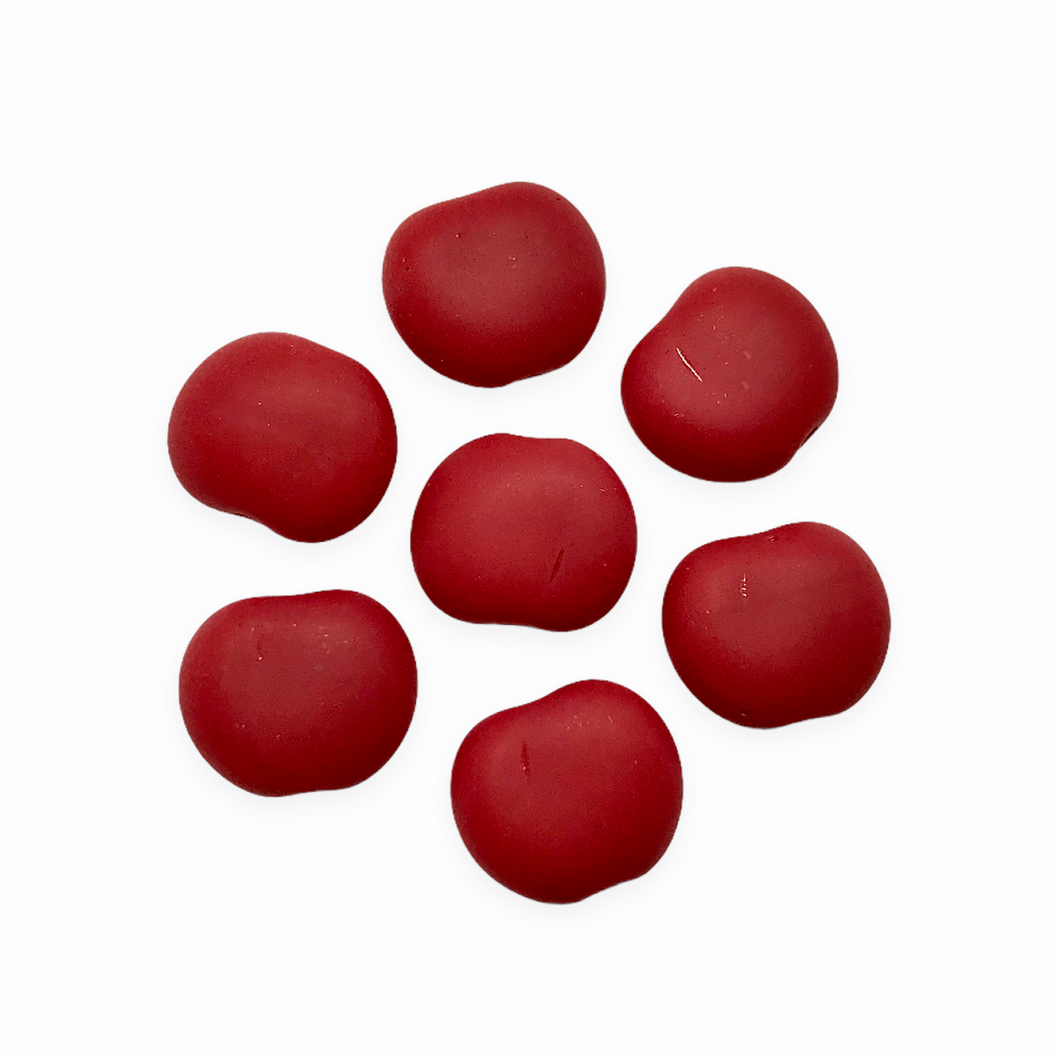 Czech glass flat cherry apple fruit beads charms 12pc opaque matte red 12x11mm-Orange Grove Beads