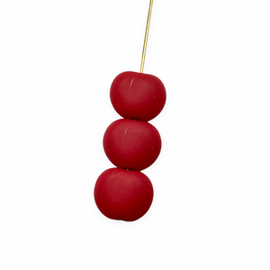 Czech glass flat cherry apple fruit beads 12pc opaque matte red 12x11mm