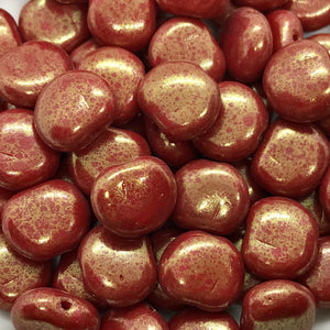 Czech glass flat cherry apple fruit beads charms 12pc red gold bronze luster 12x11mm-Orange Grove Beads