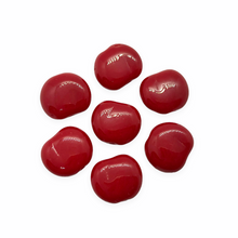 Load image into Gallery viewer, Czech glass flat cherry apple fruit beads charms 12pc opaque shiny red 12x11mm-Orange Grove Beads
