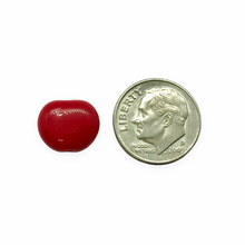 Load image into Gallery viewer, Czech glass flat cherry apple fruit beads 12pc opaque red 12x11mm
