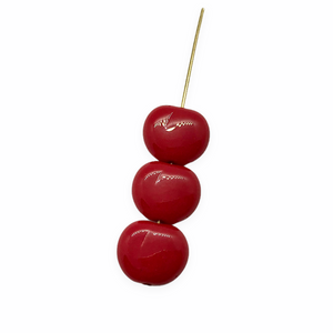 Czech glass flat cherry apple fruit beads 12pc opaque red 12x11mm