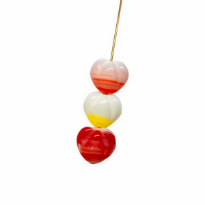 Czech glass flat cherry fruit beads mix 12pc yellow orange red 11x10mm