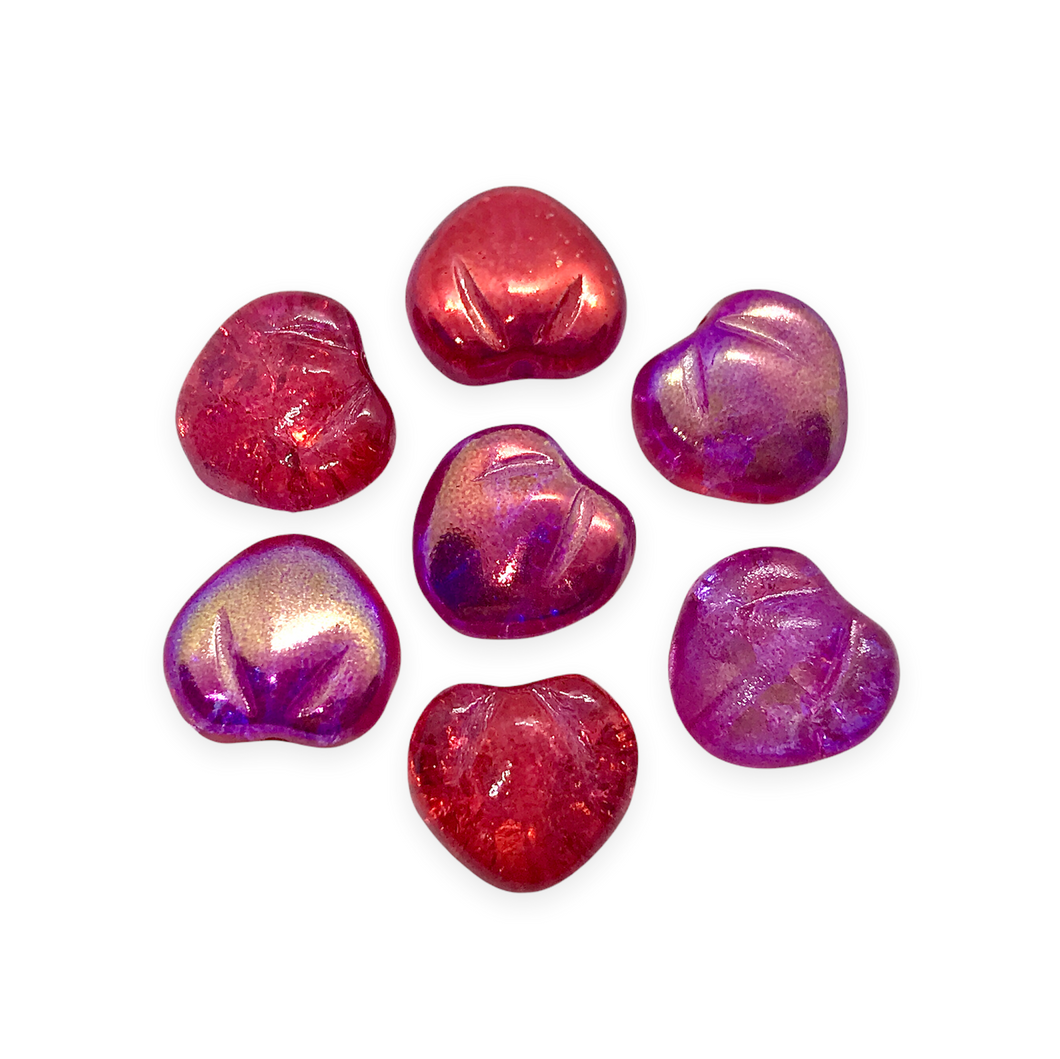 Czech glass crackle cherry fruit beads 12pc translucent fuchsia pink AB 11mm-Orange Grove Beads