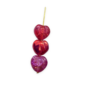 Czech glass crackle cherry fruit beads 12pc translucent fuchsia pink AB 12mm