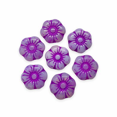 Czech glass daisy flower beads charms 10pc opaline purple violet 13mm-Orange Grove Beads