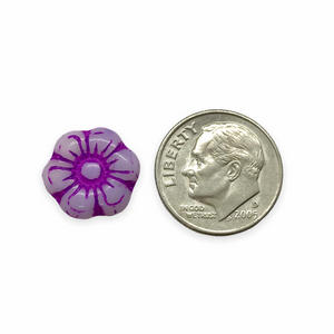 Czech glass daisy flower beads charms 10pc opaline purple violet 13mm