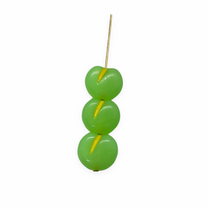 Czech glass flat apple fruit beads 12pc milky green 12x11mm UV
